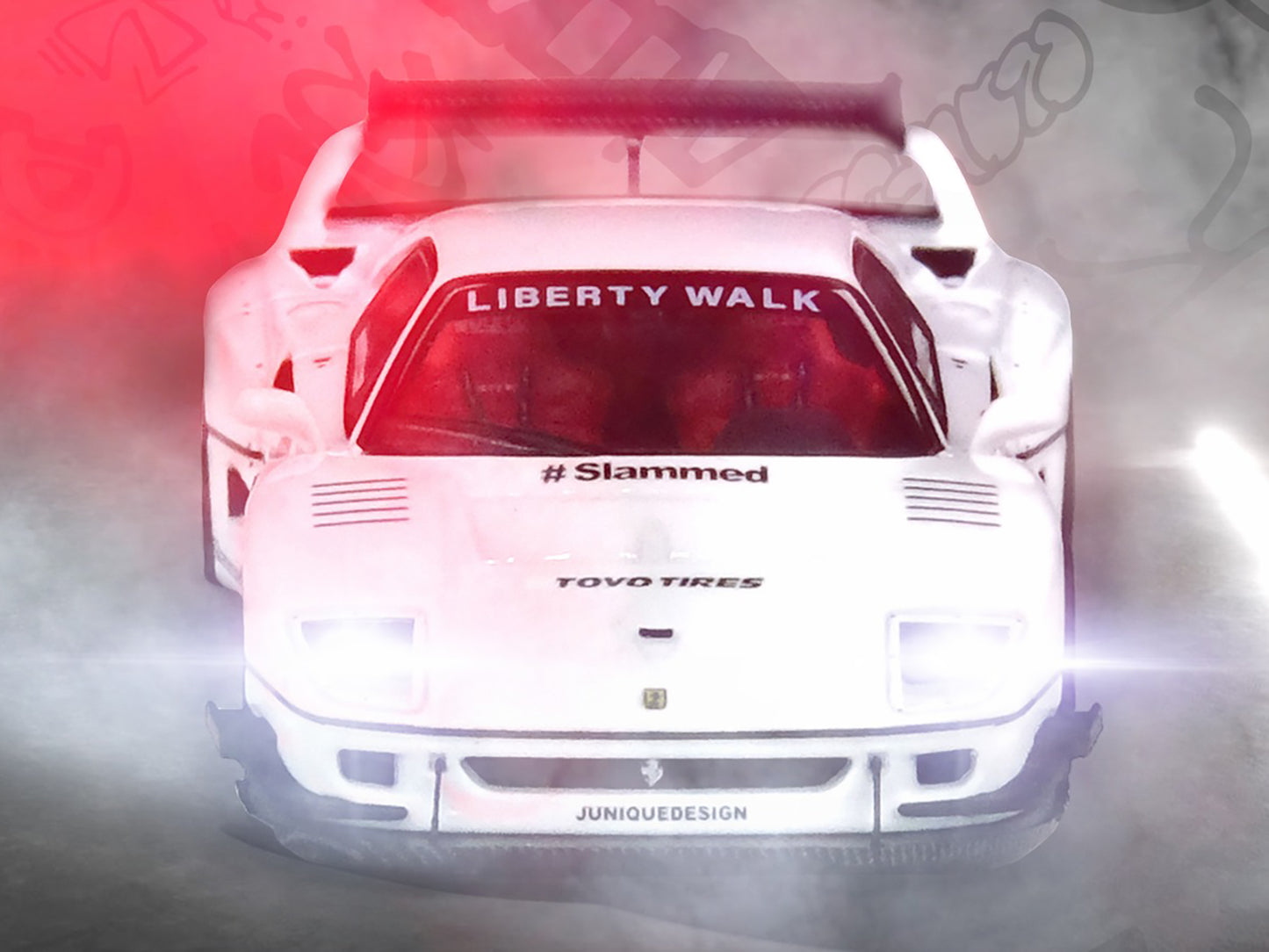 LBWK (Liberty Walk) F40 White with Graphics "Tokyo Auto Salon 2023" 1/64 Diecast Model Car by Inno Models