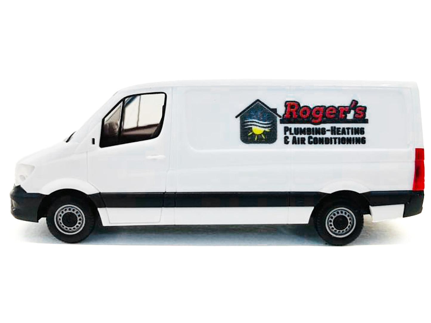 Mercedes-Benz Sprinter Van White &quot;Roger's Plumbing-Heating & Air Conditioning&quot; 1/87 (HO) Plastic Model Car by Promotex