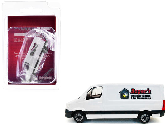 Mercedes-Benz Sprinter Van White &quot;Roger's Plumbing-Heating & Air Conditioning&quot; 1/87 (HO) Plastic Model Car by Promotex