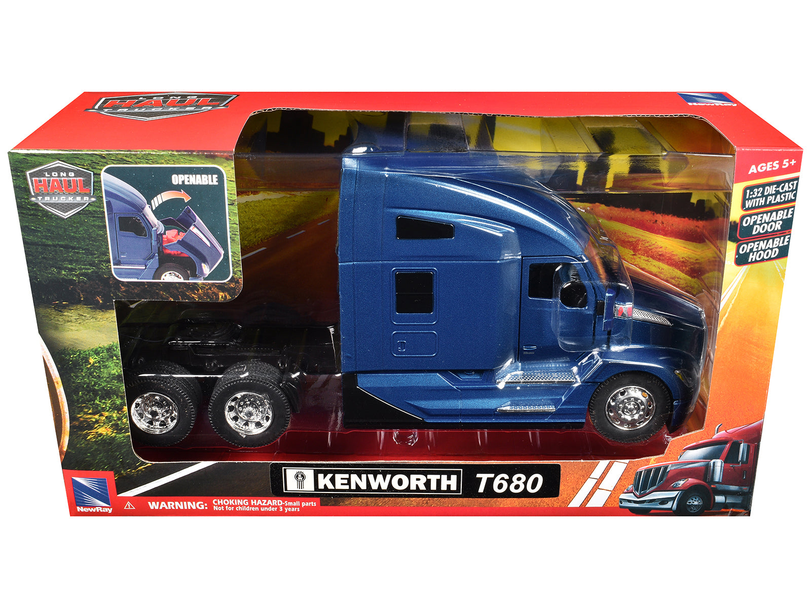 Kenworth T680 Truck Tractor Blue Metallic &quot;Long Haul Truckers&quot; Series 1/32 Diecast Model by New Ray
