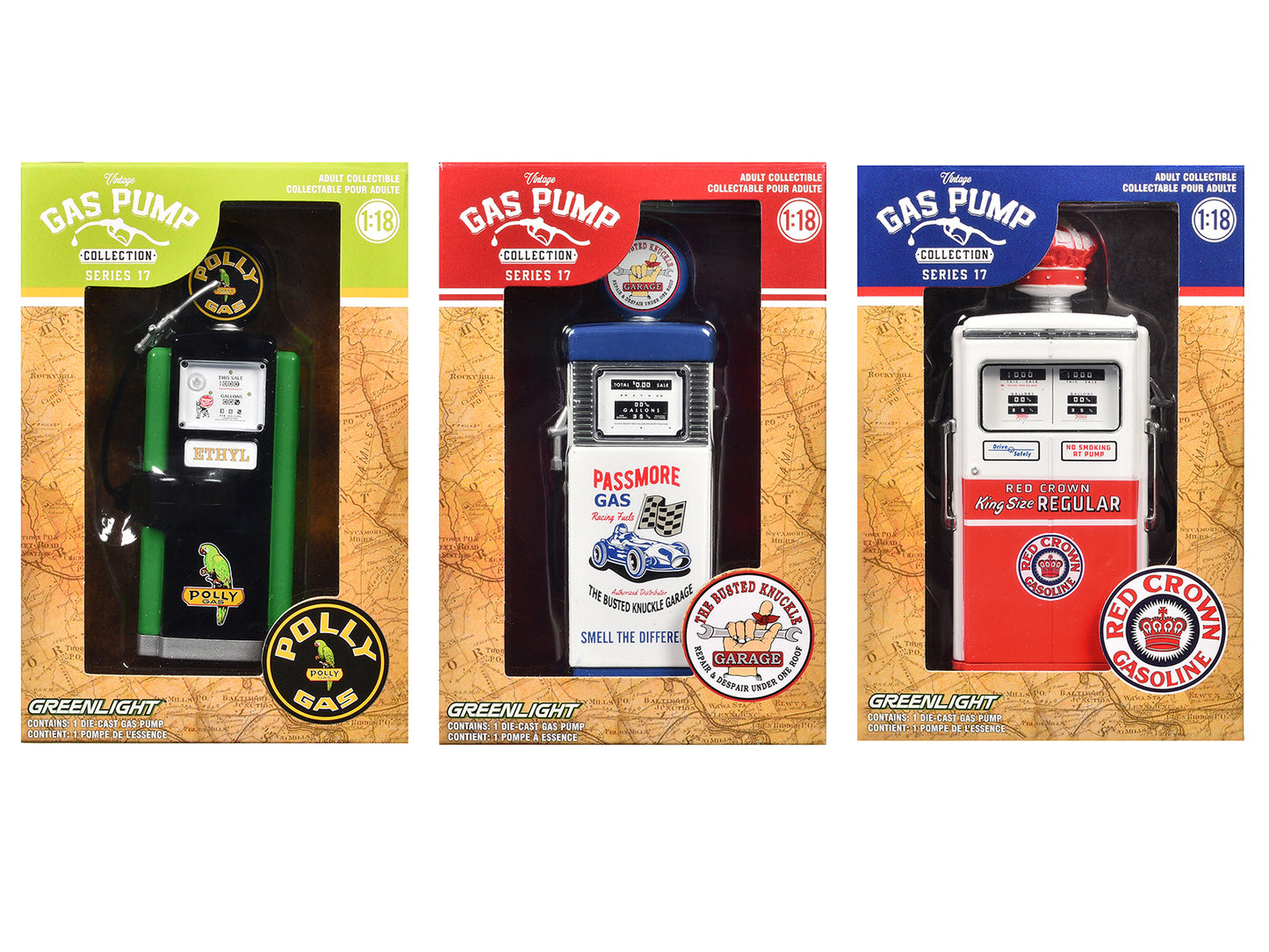 &quot;Vintage Gas Pumps&quot; Series 17 Set of 3 Pumps 1/18 Diecast Models by Greenlight
