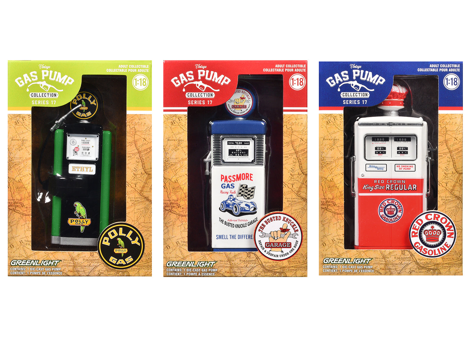 &quot;Vintage Gas Pumps&quot; Series 17 Set of 3 Pumps 1/18 Diecast Models by Greenlight
