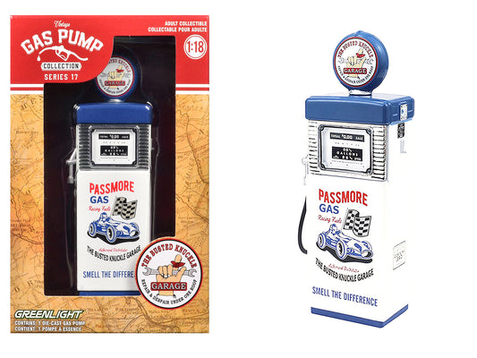 1951 Wayne 505 Gas Pump &quot;Busted Knuckle Garage&quot; White and Blue &quot;Vintage Gas Pumps&quot; Series 17 1/18 Diecast Replica by Greenlight