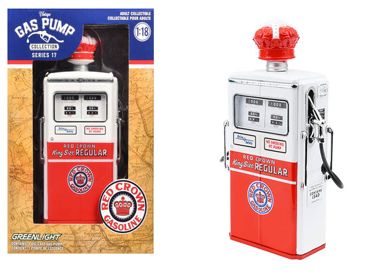 1954 Tokheim 350 Twin Gas Pump &quot;Red Crown Gasoline&quot; White and Red &quot;Vintage Gas Pumps&quot; Series 17 1/18 Diecast Replica by Greenlight