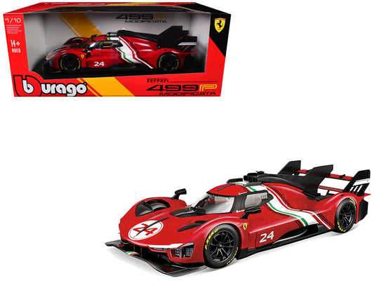 Ferrari 499P Modificata #24 Red with Italian Flag Stripes &quot;Racing&quot; Series 1/18 Diecast Model Car by Bburago