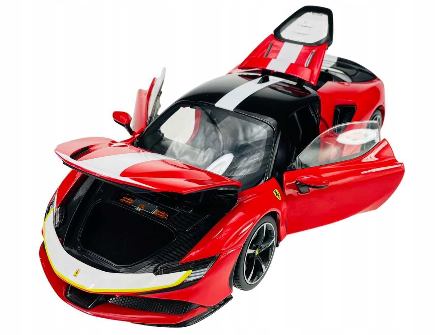 Ferrari SF90 Stradale Assetto Fiorano Red with White Stripes &quot;Signature Series&quot; 1/18 Diecast Model Car by Bburago