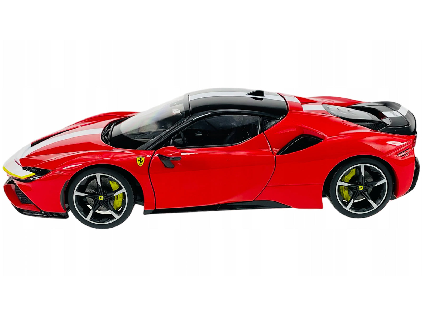Ferrari SF90 Stradale Assetto Fiorano Red with White Stripes &quot;Signature Series&quot; 1/18 Diecast Model Car by Bburago