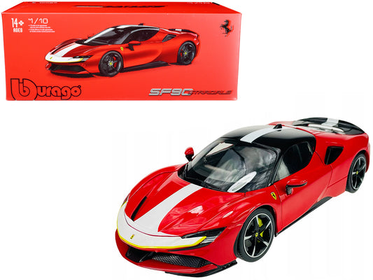 Ferrari SF90 Stradale Assetto Fiorano Red with White Stripes &quot;Signature Series&quot; 1/18 Diecast Model Car by Bburago