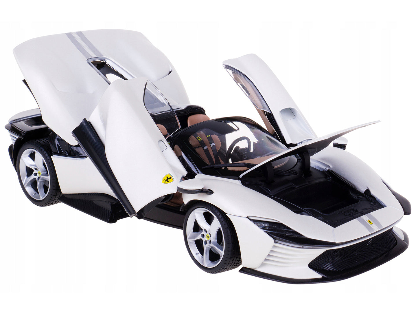 Ferrari Daytona SP3 White Metallic with Silver Stripes &quot;Signature Series&quot; 1/18 Diecast Model Car by Bburago
