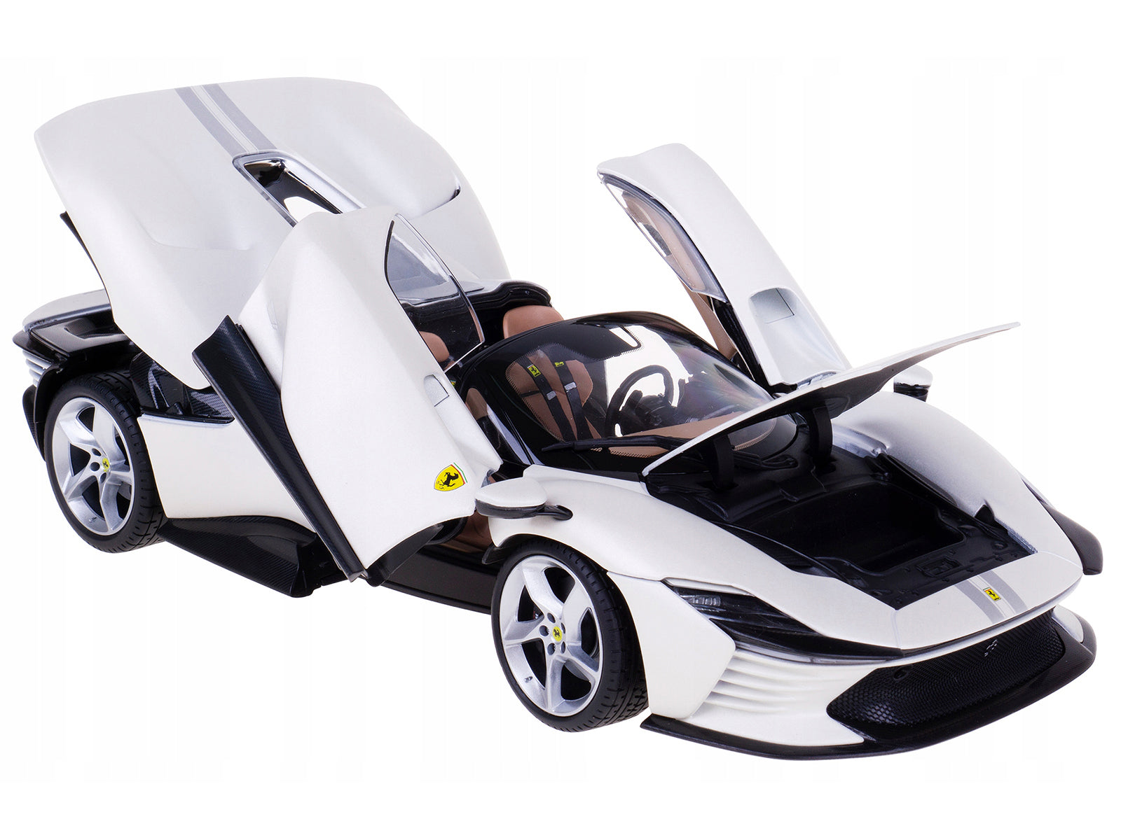 Ferrari Daytona SP3 White Metallic with Silver Stripes &quot;Signature Series&quot; 1/18 Diecast Model Car by Bburago