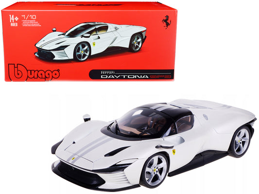 Ferrari Daytona SP3 White Metallic with Silver Stripes &quot;Signature Series&quot; 1/18 Diecast Model Car by Bburago
