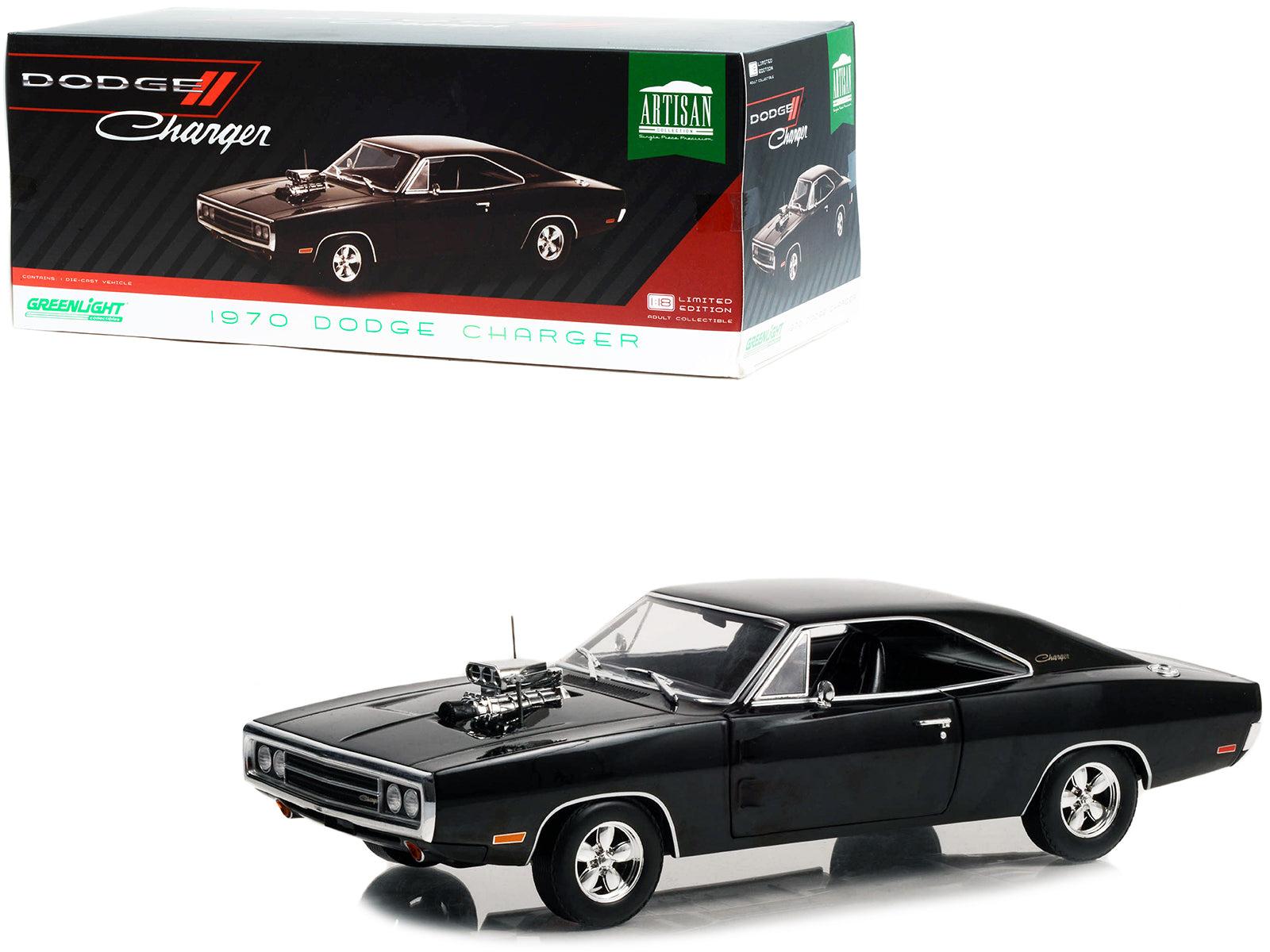 1970 Dodge Charger with Blown Engine Black &quot;Artisan Collection&quot; Series 1/18 Diecast Model Car by Greenlight