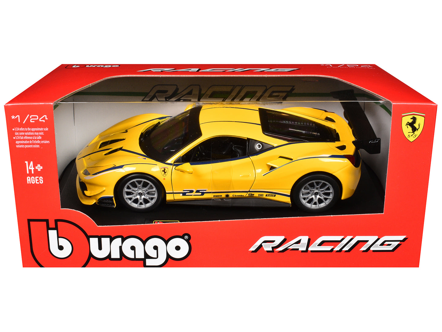 Ferrari 488 Challenge #25 Yellow with Blue Stripes &quot;Ferrari Racing&quot; 1/24 Diecast Model Car by Bburago