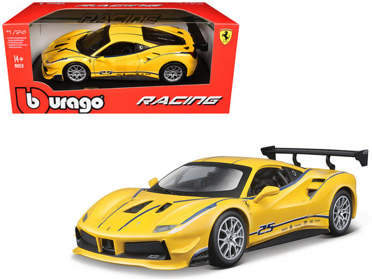 Ferrari 488 Challenge #25 Yellow with Blue Stripes &quot;Ferrari Racing&quot; 1/24 Diecast Model Car by Bburago