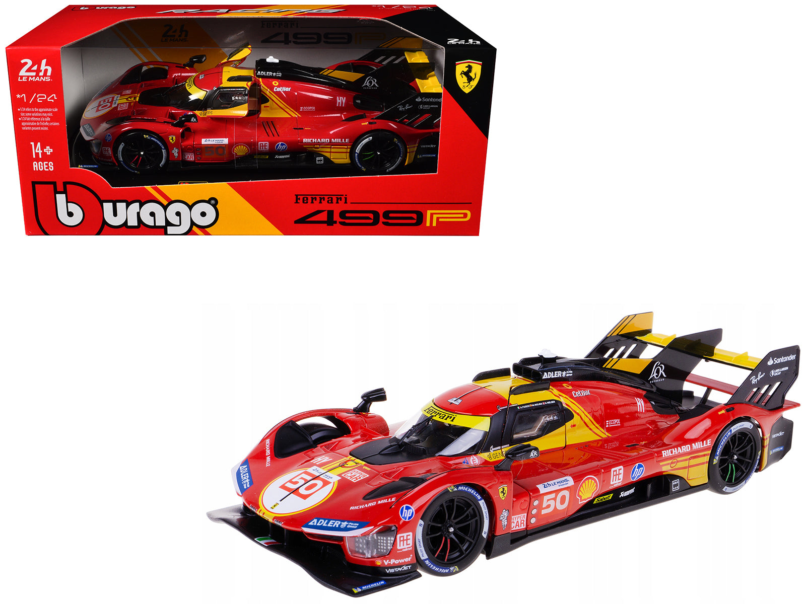 Ferrari 499P #50 Antonio Fuoco - Miguel Molina - Nicklas Nielsen &quot;Ferrari AF Corse&quot; Winner &quot;24 Hours of Le Mans&quot; (2024) &quot;Racing&quot; Series 1/24 Diecast Model Car by Bburago