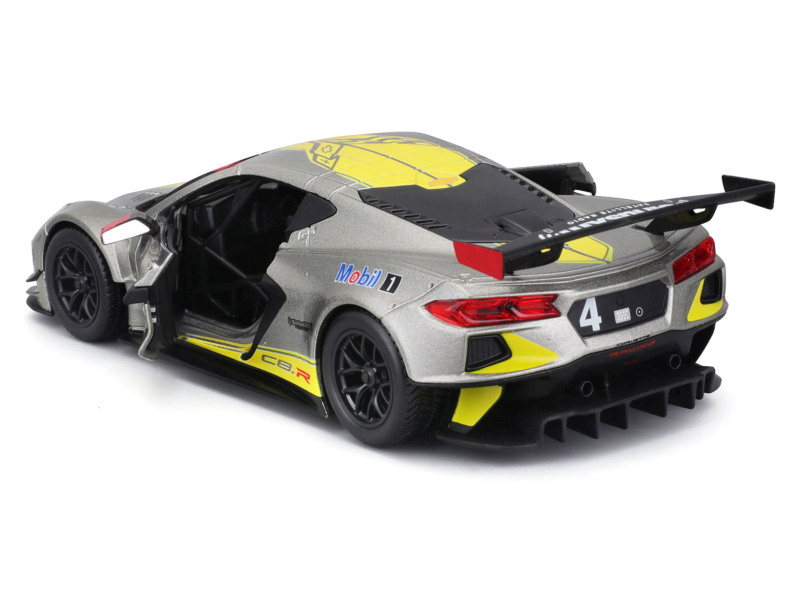 2020 Chevrolet Corvette C8.R #4 Silver Metallic with Yellow Stripes &quot;Race&quot; Series 1/24 Diecast Model Car by Bburago