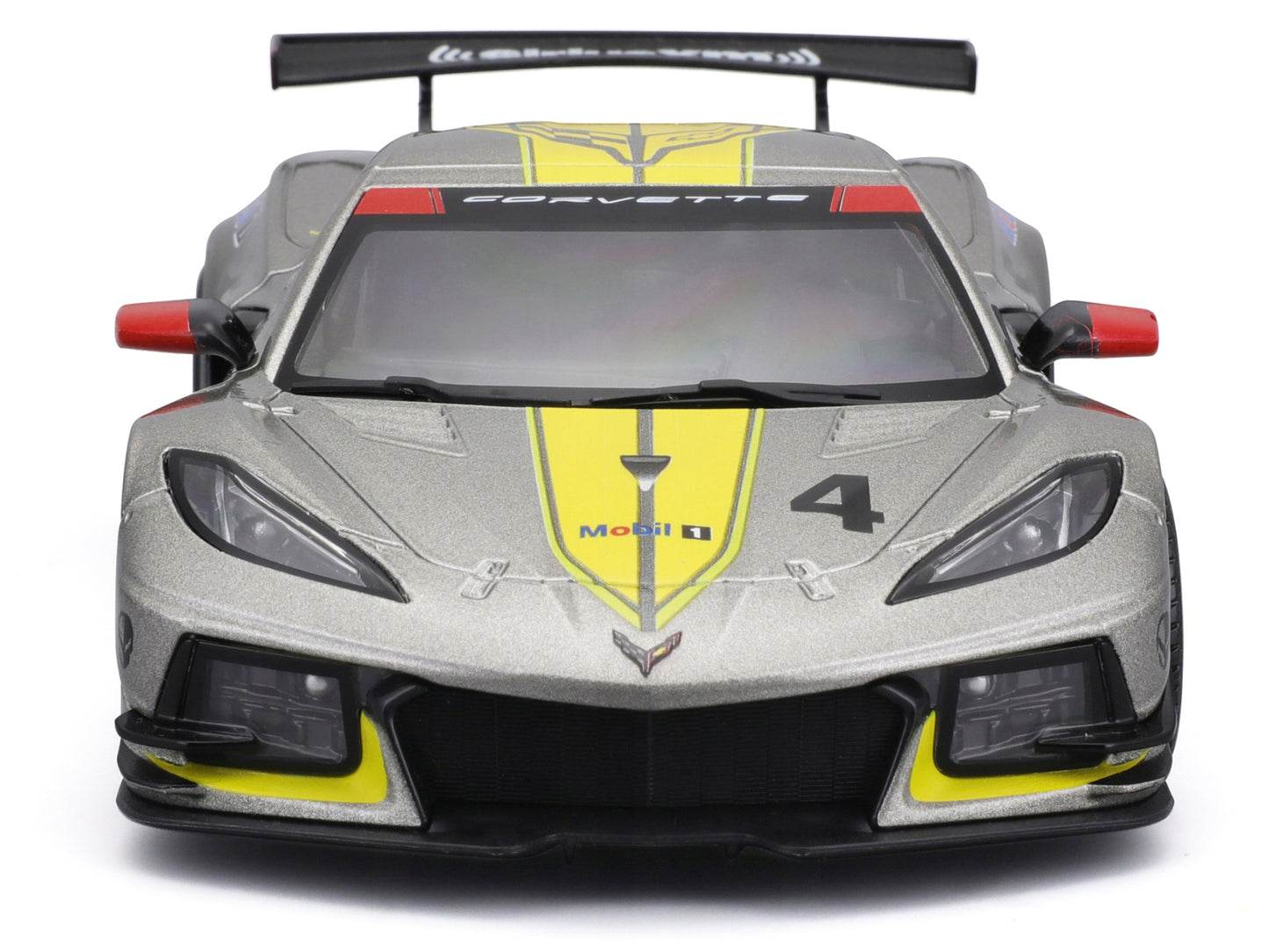2020 Chevrolet Corvette C8.R #4 Silver Metallic with Yellow Stripes &quot;Race&quot; Series 1/24 Diecast Model Car by Bburago