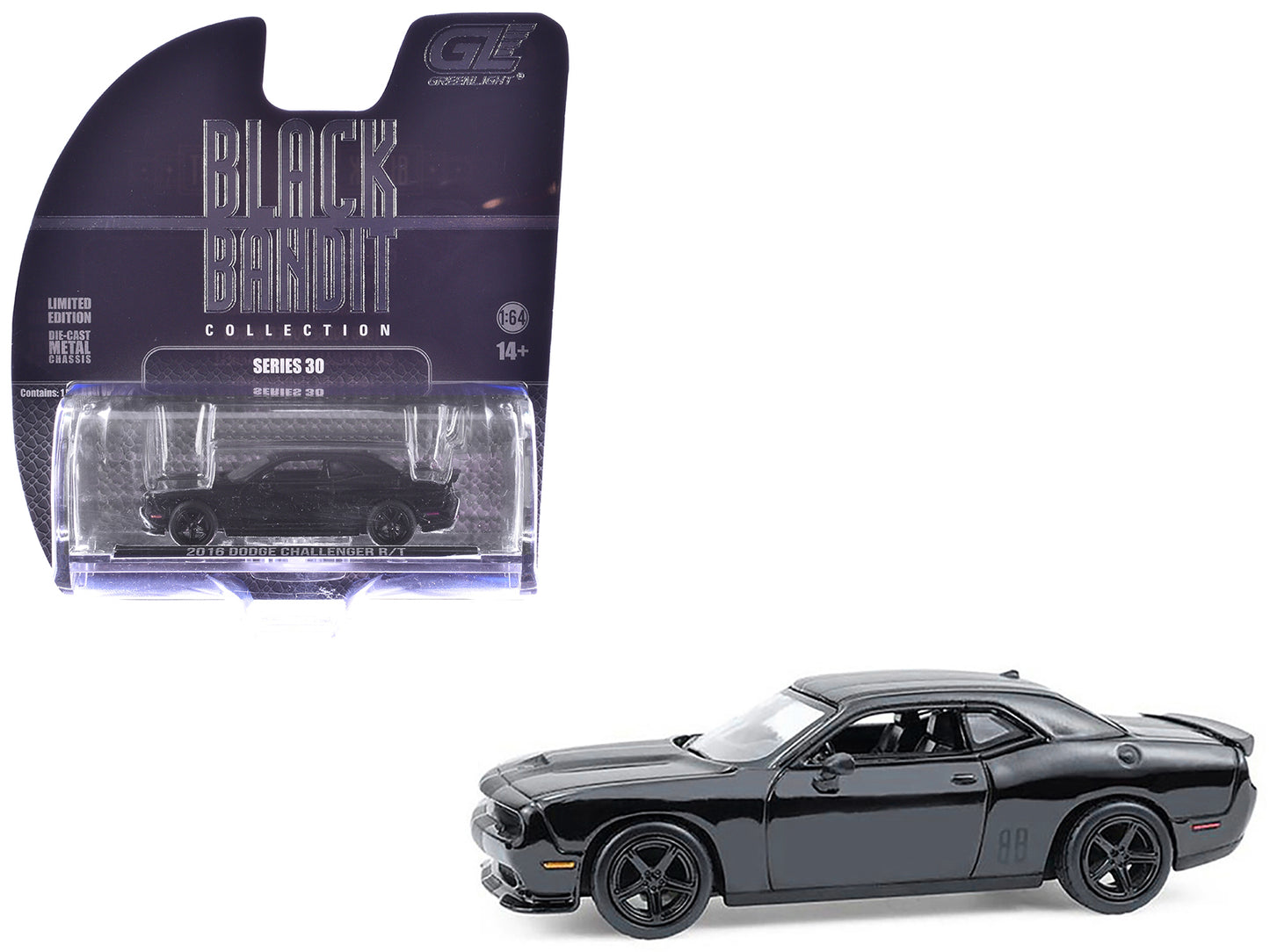 2016 Dodge Challenger R/T Hemi Black &quot;Black Bandit&quot; Series 30 1/64 Diecast Model Car by Greenlight