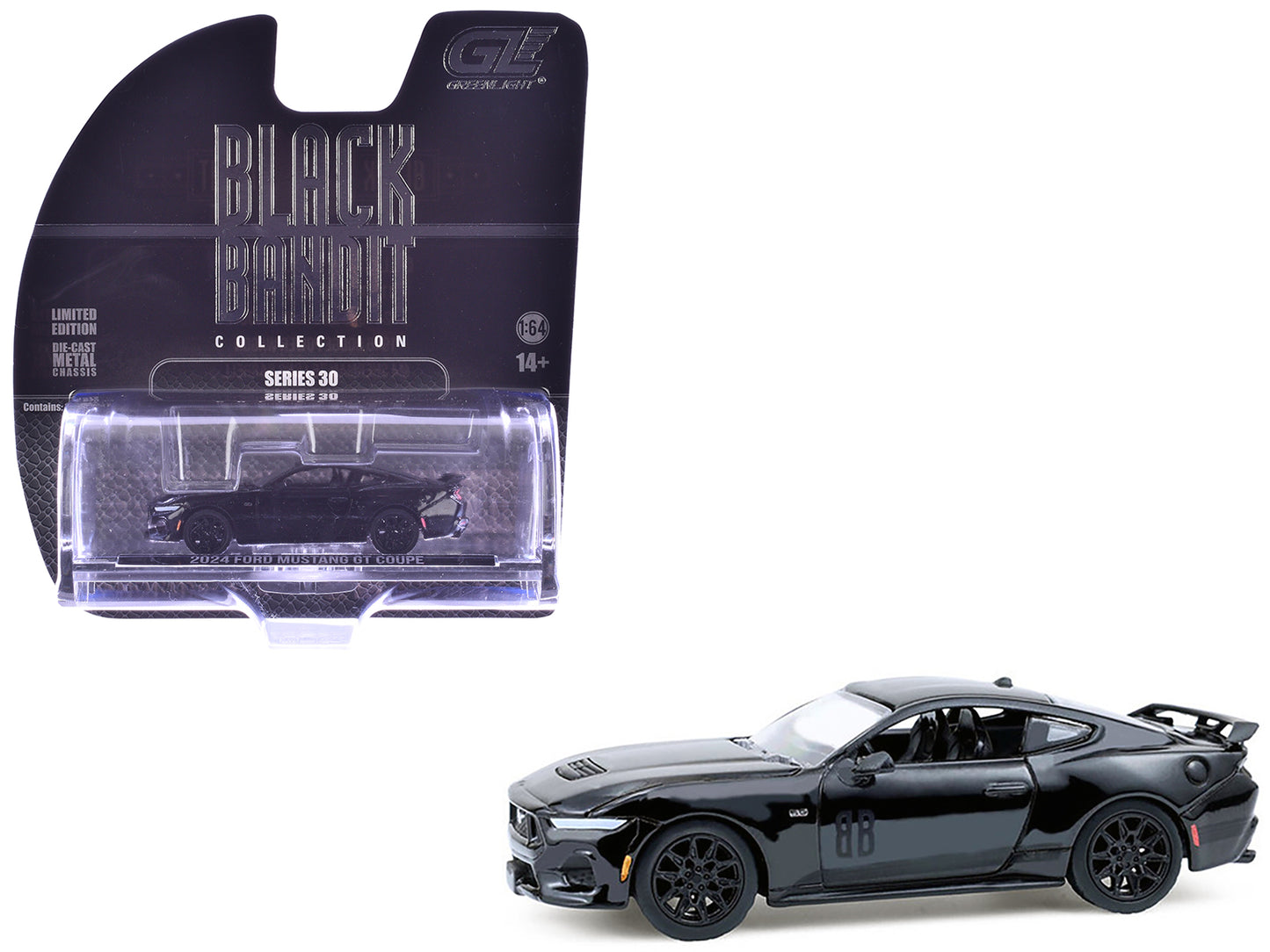 2024 Ford Mustang GT Coupe Black &quot;Black Bandit&quot; Series 30 1/64 Diecast Model Car by Greenlight