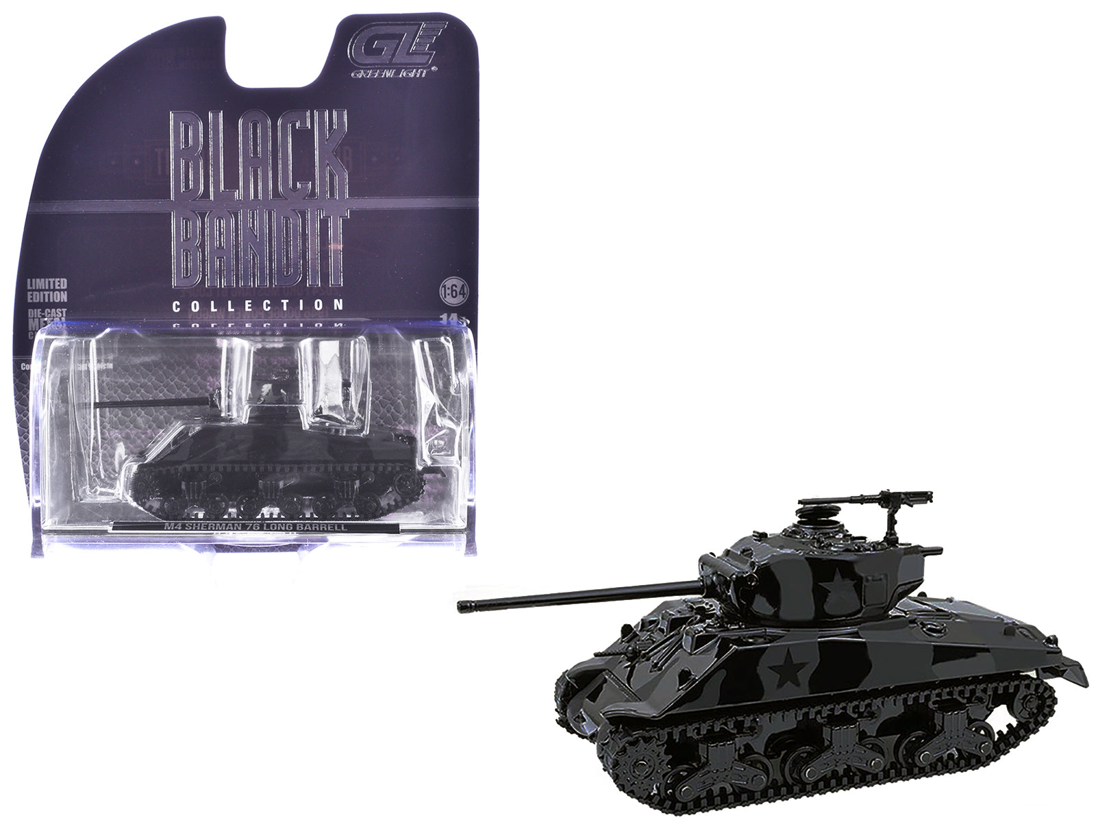 M4 Sherman 76 Long Barrell Tank Black Camouflage &quot;Black Bandit&quot; Series 30 1/64 Diecast Model Car by Greenlight