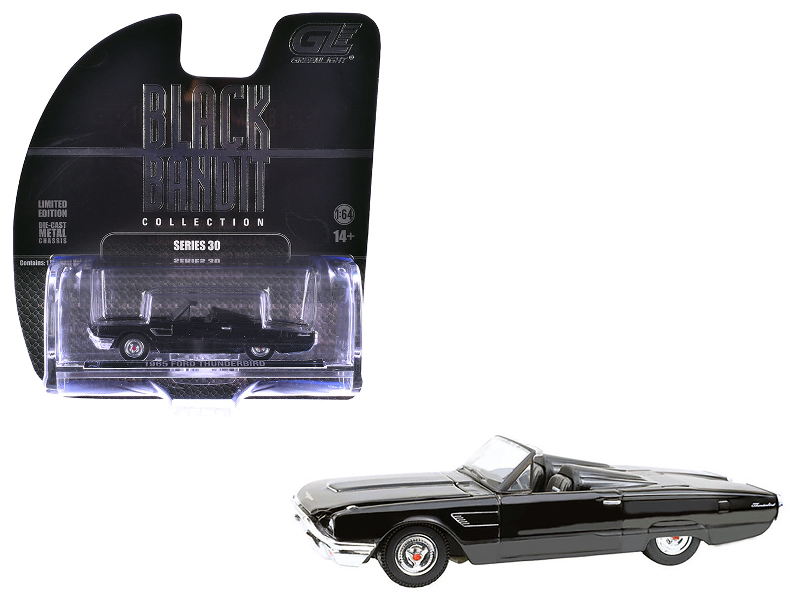 1965 Ford Thunderbird with Tonneau Cover Black &quot;Black Bandit&quot; Series 30 1/64 Diecast Model Car by Greenlight