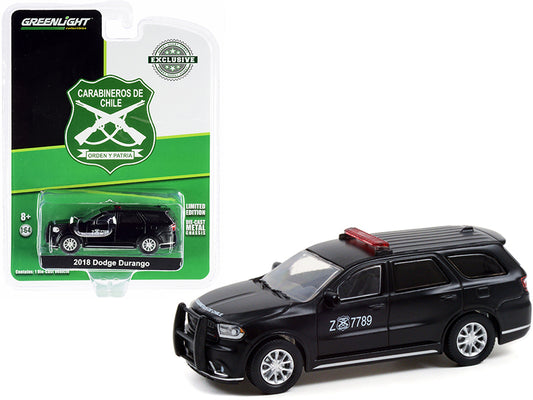 2018 Dodge Durango Police Car Matt Black &quot;Carabineros de Chile&quot; &quot;Hobby Exclusive&quot; 1/64 Diecast Model Car by Greenlight
