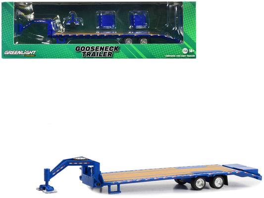 Gooseneck Trailer Blue with Red and White Conspicuity Stripes &quot;Hobby Exclusive&quot; Series 1/64 Diecast Model by Greenlight