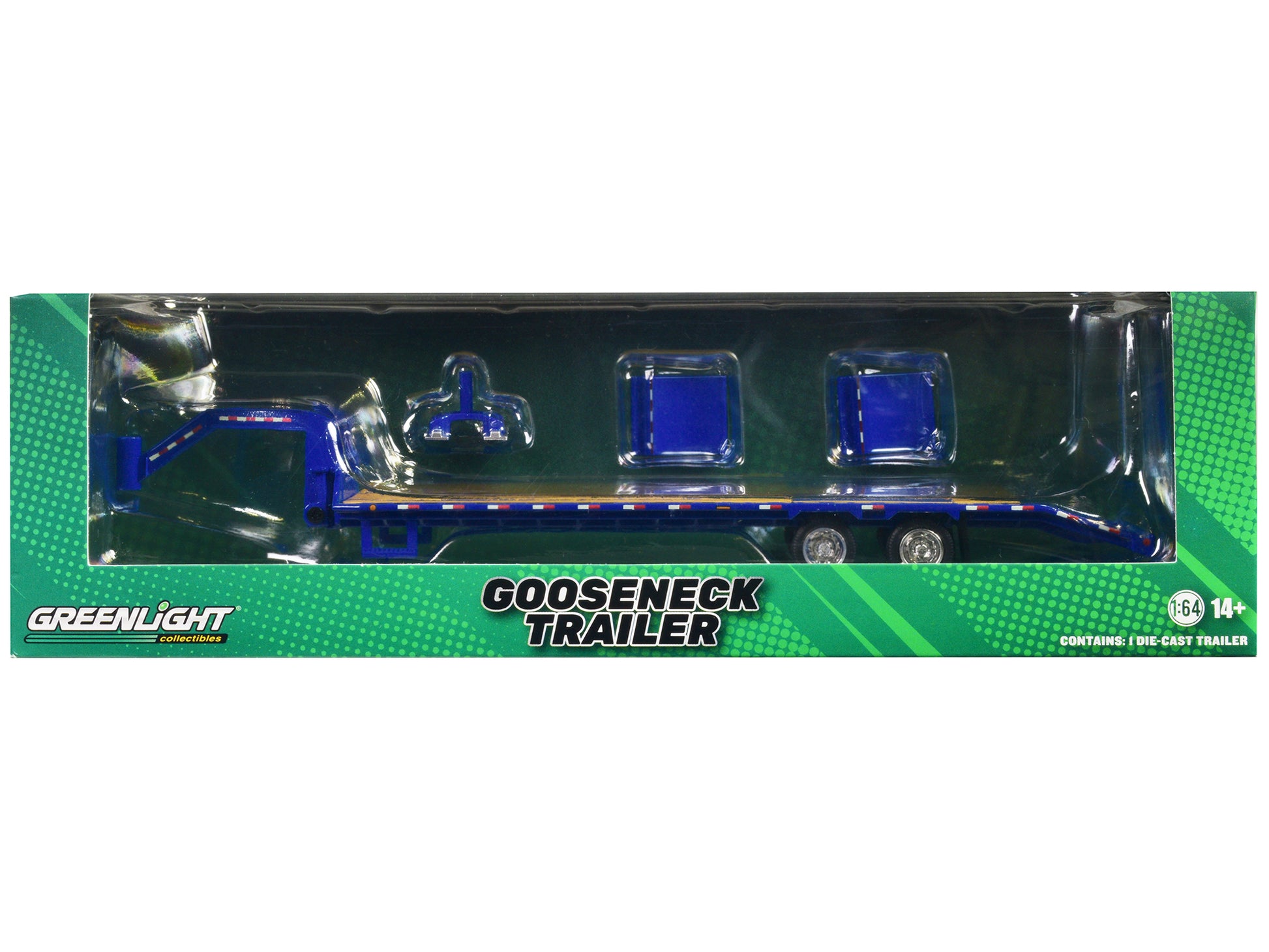Gooseneck Trailer Blue with Red and White Conspicuity Stripes &quot;Hobby Exclusive&quot; Series 1/64 Diecast Model by Greenlight