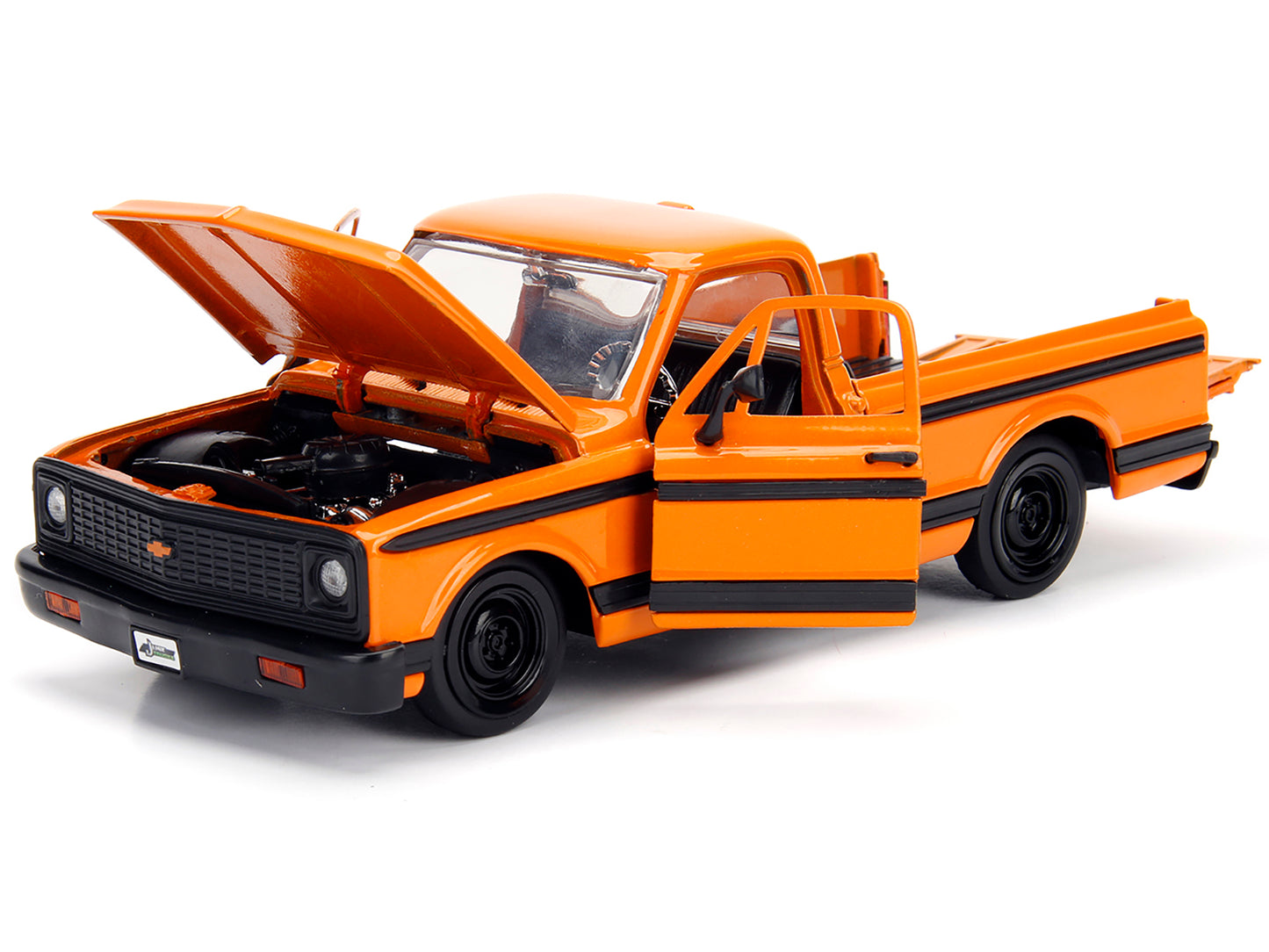 1972 Chevrolet Cheyenne Pickup Truck Orange with Black Stripes and Extra Wheels &quot;Just Trucks&quot; Series 1/24 Diecast Model Car by Jada