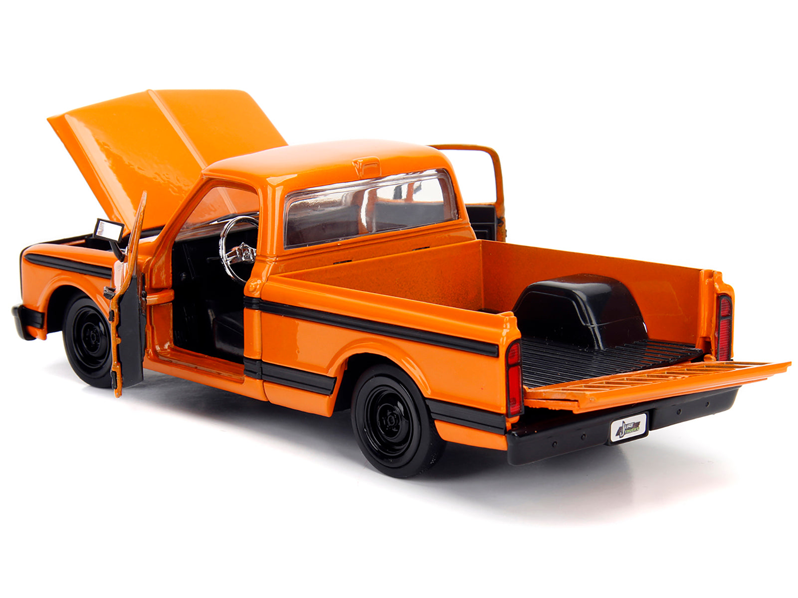 1972 Chevrolet Cheyenne Pickup Truck Orange with Black Stripes and Extra Wheels &quot;Just Trucks&quot; Series 1/24 Diecast Model Car by Jada