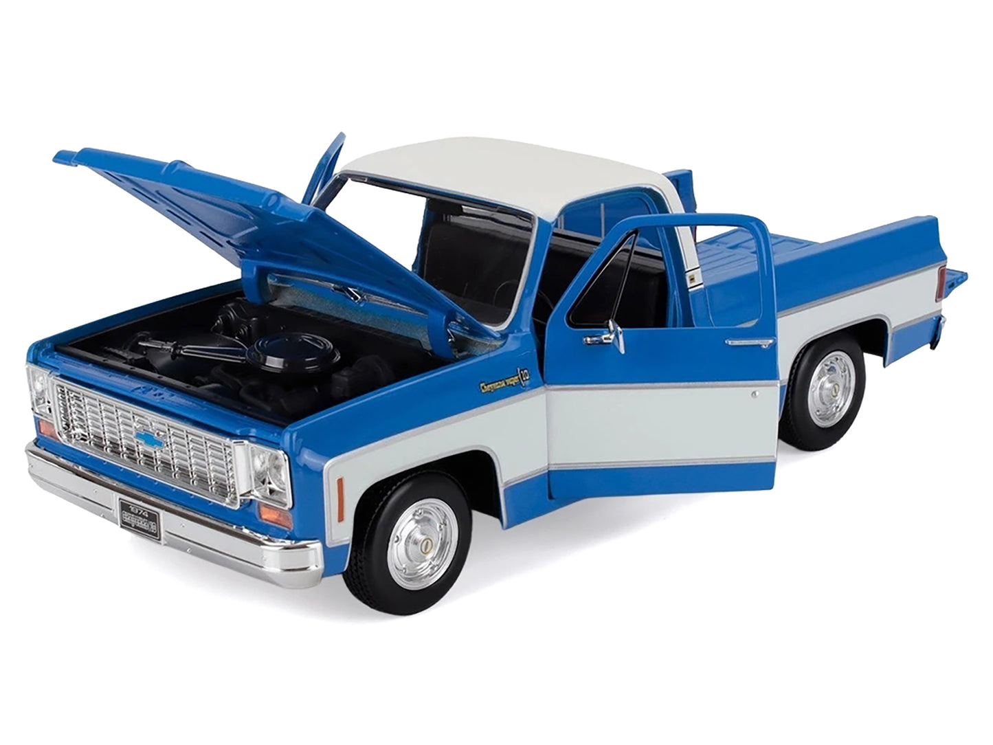 1974 Chevrolet C10 Cheyenne Super Pickup Truck Blue and White &quot;Special Edition&quot; Series 1/18 Diecast Model Car by Maisto