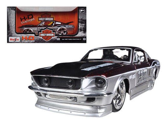 1967 Ford Mustang GT Red and Silver &quot;Harley Davidson&quot; 1/24 Diecast Model Car by Maisto