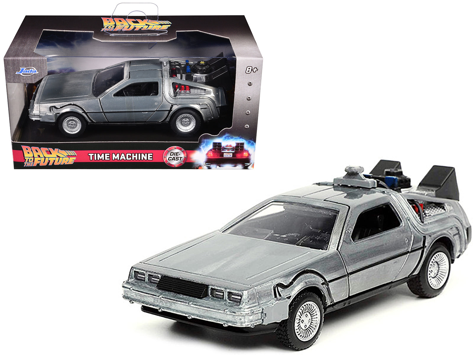 DeLorean DMC (Time Machine) Brushed Metal &quot;Back to the Future Part I&quot; (1985) Movie &quot;Hollywood Rides&quot; Series 1/32 Diecast Model Car by Jada