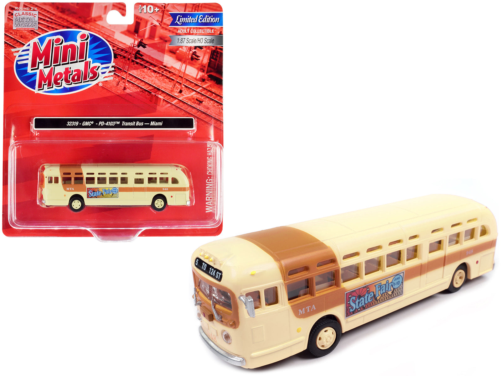 GMC PD-4103 Transit Bus #948 Beige &quot;MTA Miami&quot; 1/87 (HO) Scale Model by Classic Metal Works