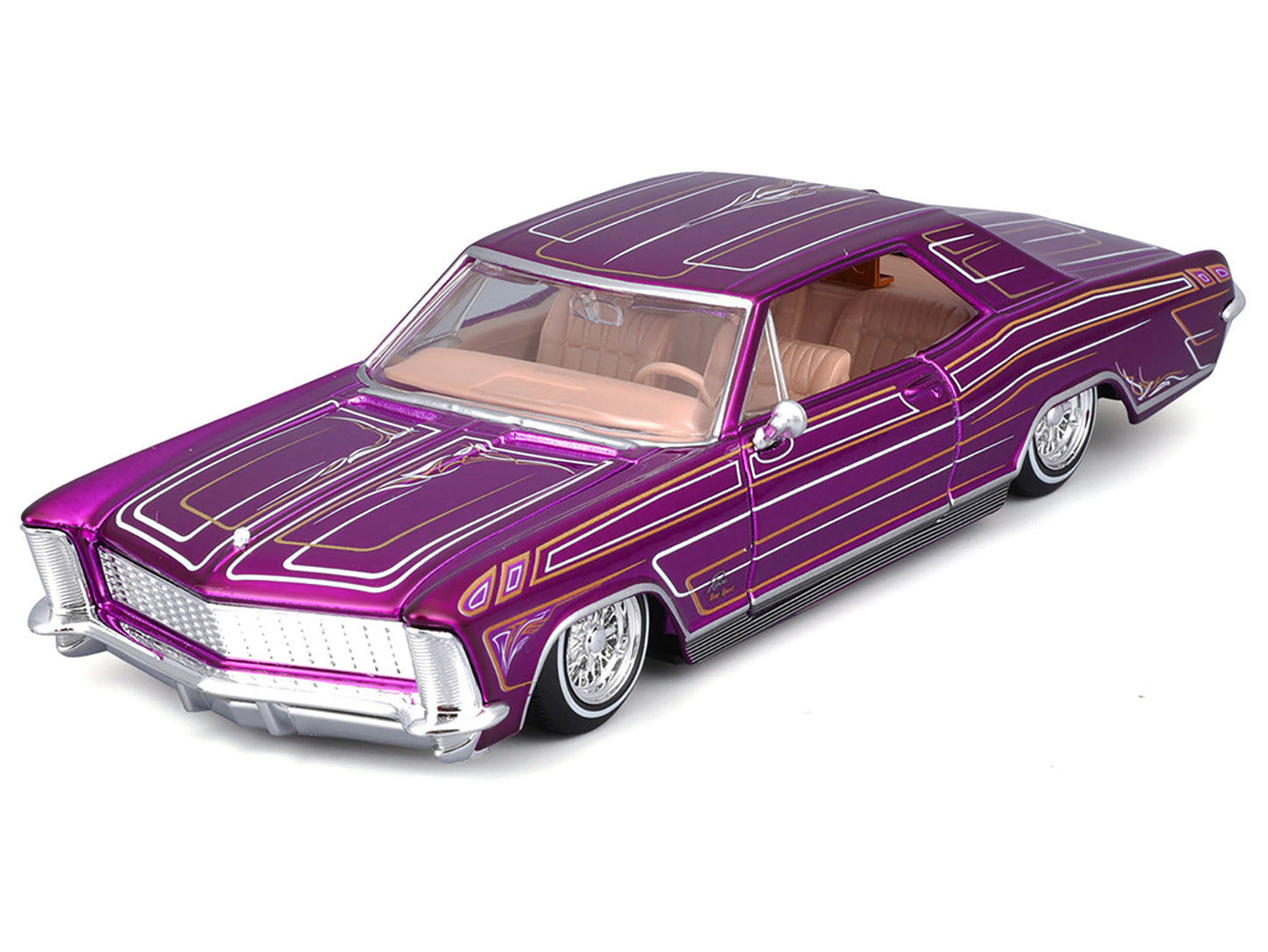 1965 Buick Riviera Lowrider Purple Metallic with Graphics &quot;Lowriders&quot; Series 1/26 Diecast Model Car by Maisto
