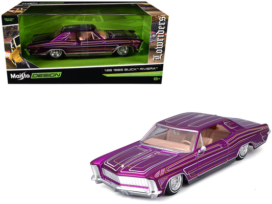 1965 Buick Riviera Lowrider Purple Metallic with Graphics &quot;Lowriders&quot; Series 1/26 Diecast Model Car by Maisto