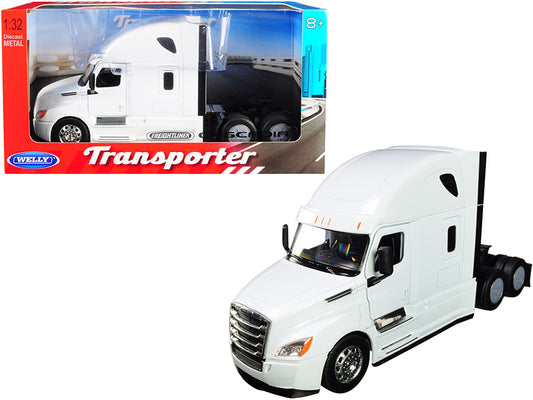 Freightliner Cascadia Truck White &quot;Transporter&quot; 1/32 Diecast Model by Welly