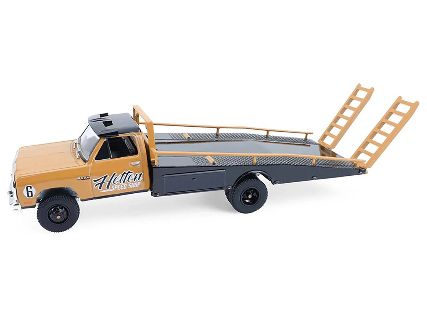 1985 Dodge Ram D350 Ramp Truck and 1965 Dodge Coronet &quot;Hotton Speed Shop&quot; Brown and Black &quot;H.D. Trucks&quot; Series 26 1/64 Diecast Model Cars by Greenlight