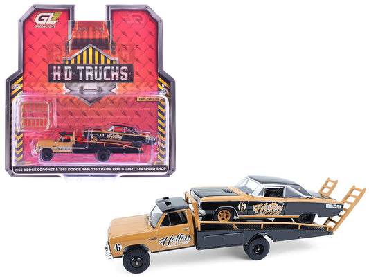 1985 Dodge Ram D350 Ramp Truck and 1965 Dodge Coronet &quot;Hotton Speed Shop&quot; Brown and Black &quot;H.D. Trucks&quot; Series 26 1/64 Diecast Model Cars by Greenlight