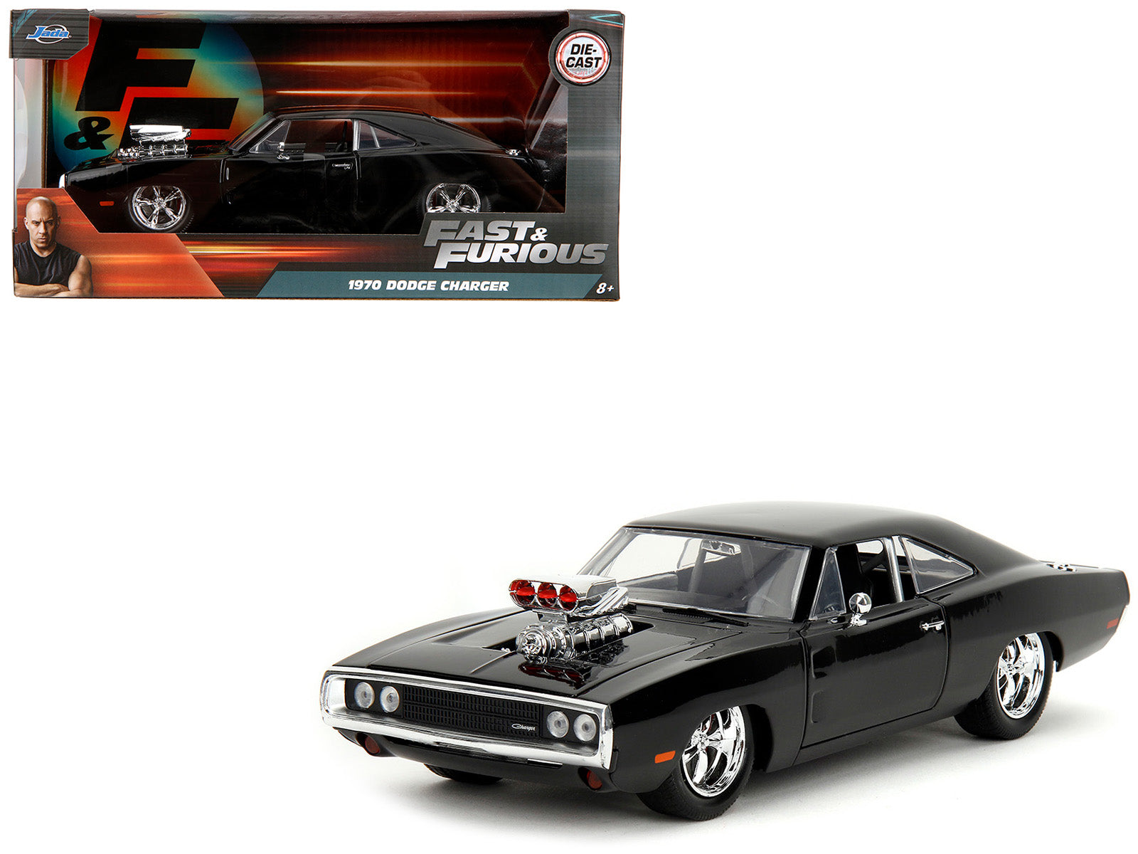 1970 Dodge Charger Black with Race Interior &quot;Fast & Furious&quot; Movie 1/24 Diecast Model Car by Jada