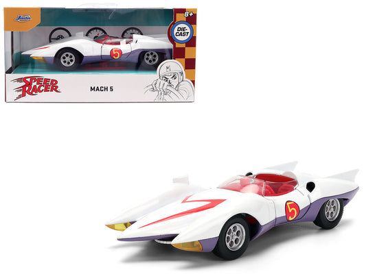 Mach 5 White with Red Stripes and Interior &quot;Speed Racer&quot; (1967) TV Series &quot;Anime Hollywood Rides&quot; Series 1/32 Diecast Model Car by Jada