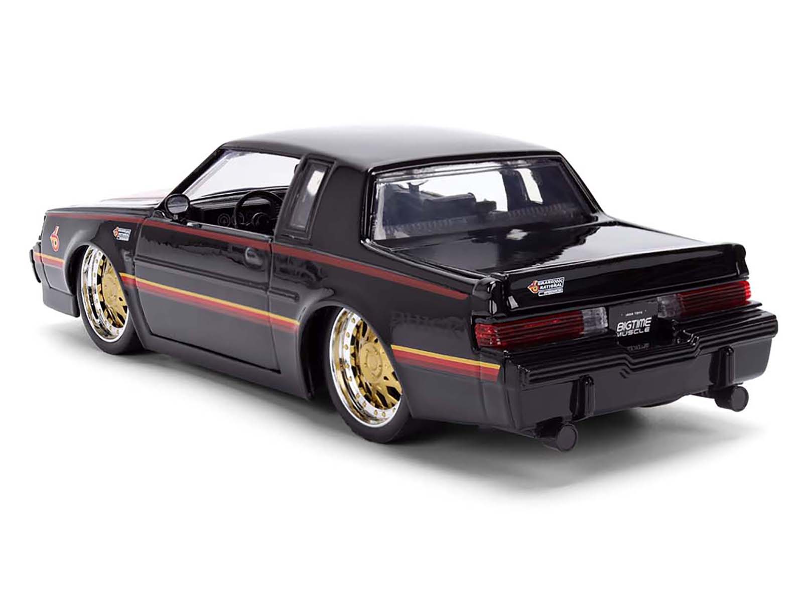 1987 Buick Grand National Black with Matt Red Hood and Stripes &quot;Bigtime Muscle&quot; Series 1/24 Diecast Model Car by Jada