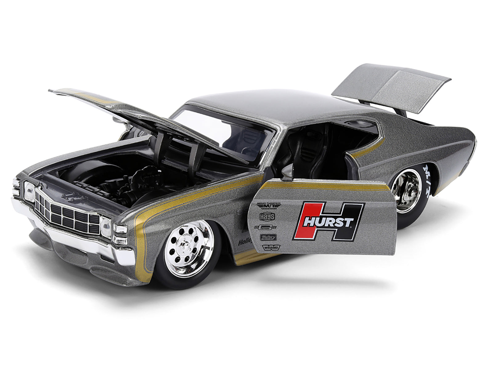 1971 Chevrolet Chevelle SS &quot;Hurst&quot; Gray Metallic with Gold Stripes &quot;Bigtime Muscle&quot; Series 1/24 Diecast Model Car by Jada