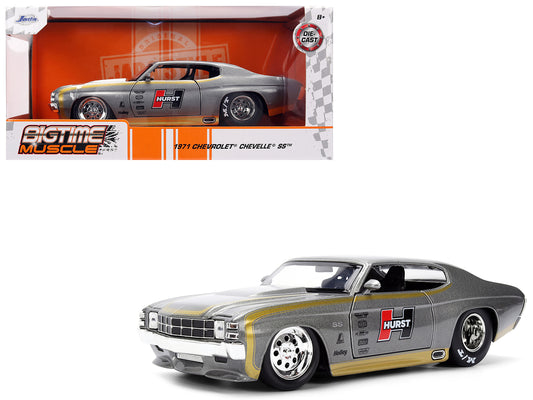 1971 Chevrolet Chevelle SS &quot;Hurst&quot; Gray Metallic with Gold Stripes &quot;Bigtime Muscle&quot; Series 1/24 Diecast Model Car by Jada
