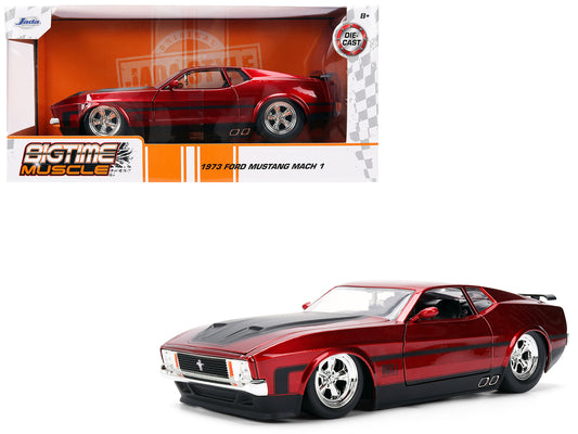 1973 Ford Mustang Mach 1 Red Metallic with Matt Black Hood and Black Stripes &quot;Bigtime Muscle&quot; Series 1/24 Diecast Model Car by Jada