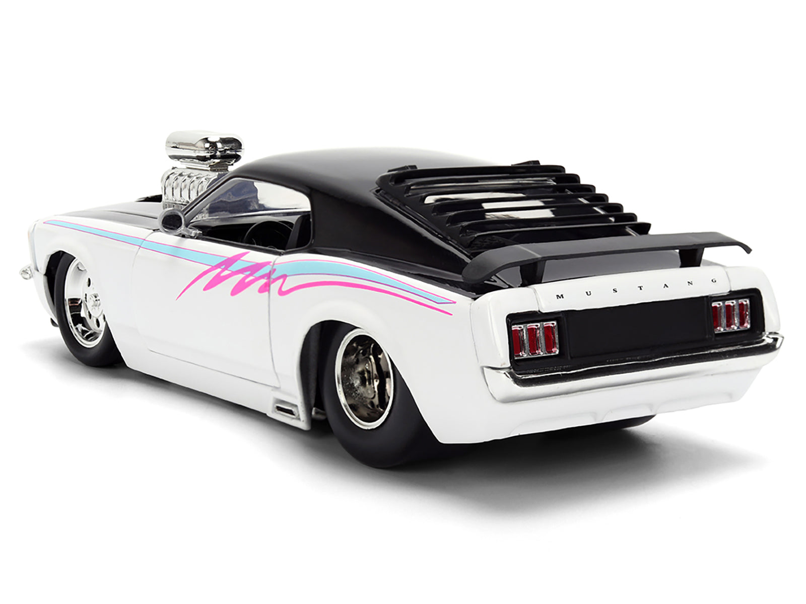 1970 Ford Mustang Boss 429 Black and White with Graphics &quot;Bigtime Muscle&quot; Series 1/24 Diecast Model Car by Jada