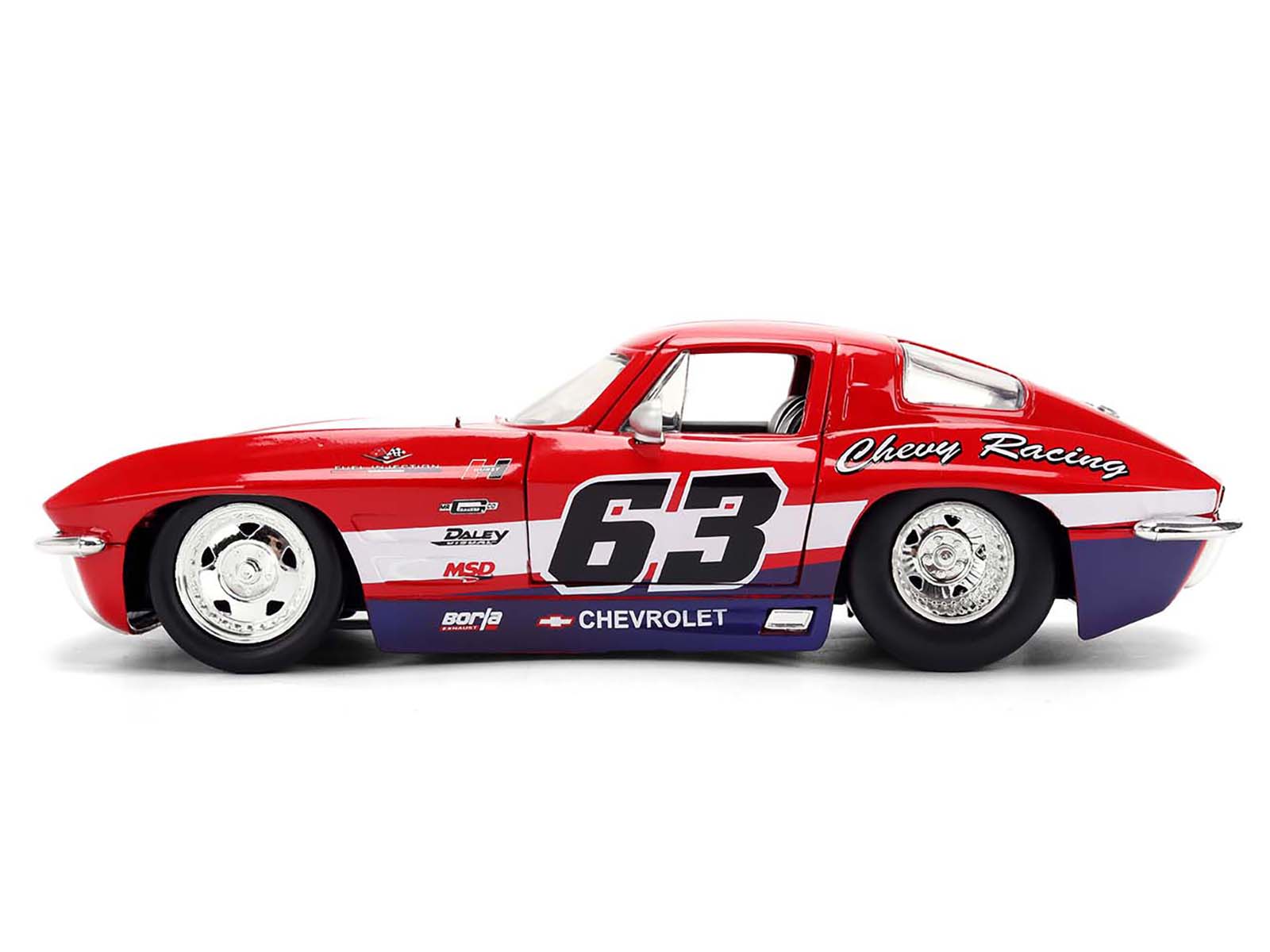 1963 Chevrolet Corvette Stingray #63 &quot;Chevy Racing&quot; Red with White and Blue Stripes &quot;Bigtime Muscle&quot; Series 1/24 Diecast Model Car by Jada
