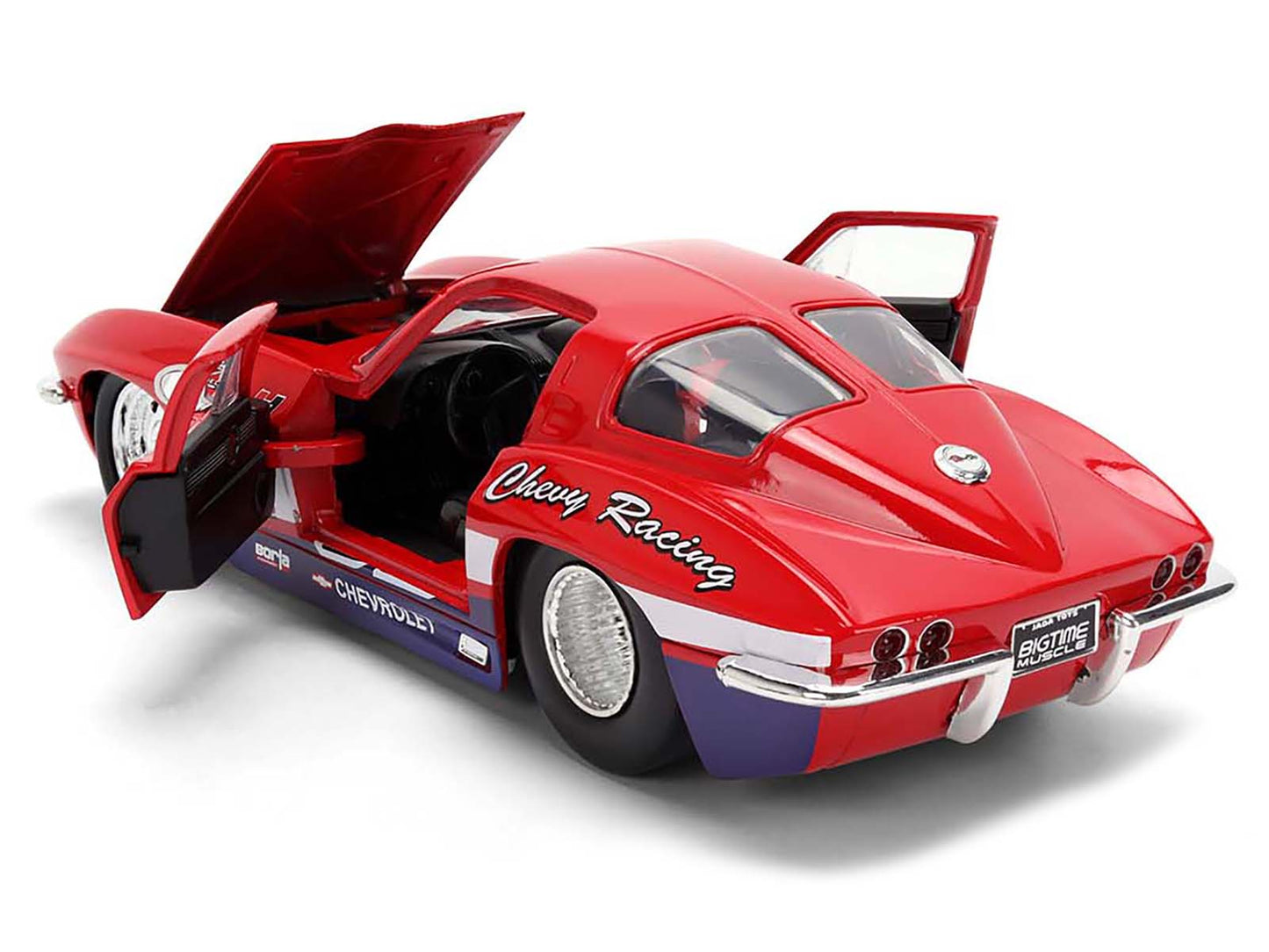 1963 Chevrolet Corvette Stingray #63 &quot;Chevy Racing&quot; Red with White and Blue Stripes &quot;Bigtime Muscle&quot; Series 1/24 Diecast Model Car by Jada