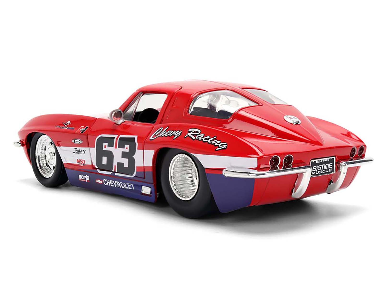 1963 Chevrolet Corvette Stingray #63 &quot;Chevy Racing&quot; Red with White and Blue Stripes &quot;Bigtime Muscle&quot; Series 1/24 Diecast Model Car by Jada