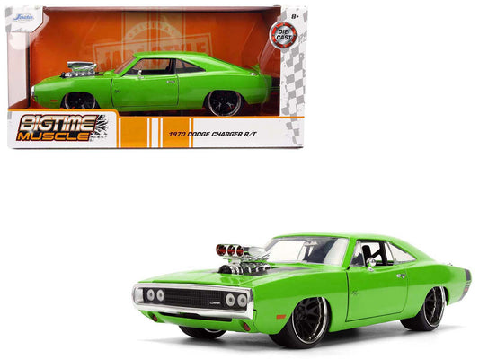 1970 Dodge Charger R/T Bright Green with Black Tail Stripe &quot;Bigtime Muscle&quot; Series 1/24 Diecast Model Car by Jada